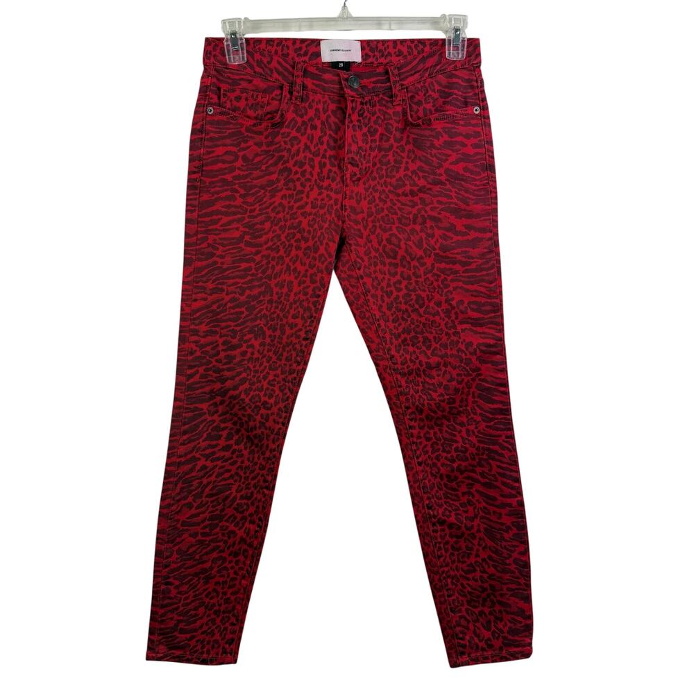 Current/Elliott Red Mixed Animal Print Skinny Ankle Jeans Size 28 Grunge Mobwife